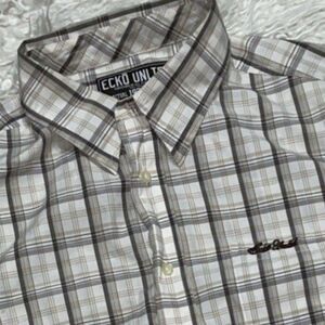 Ecko Unltd Beige Button Down Plaid Shirt Size XL Y2K Skater Fashion